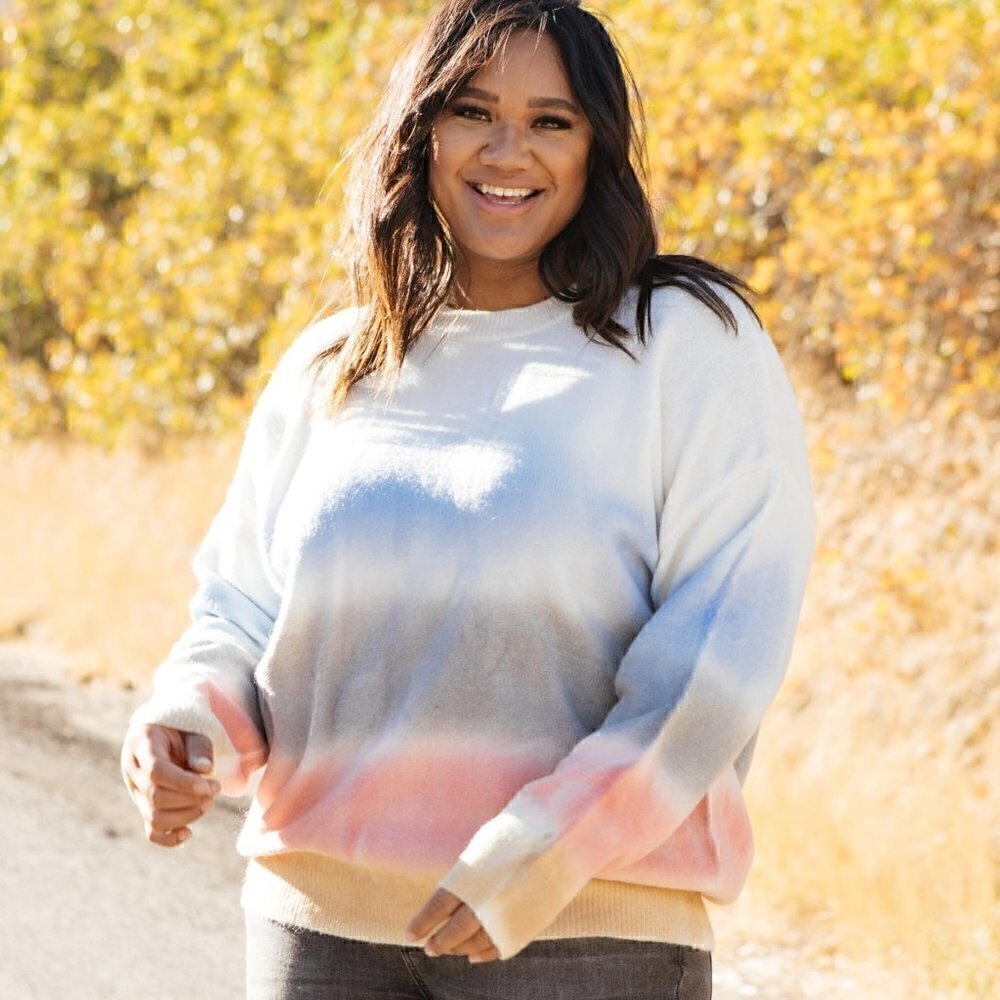 Ces Femme Blurred Tie Dye Lined Pullover Sweater